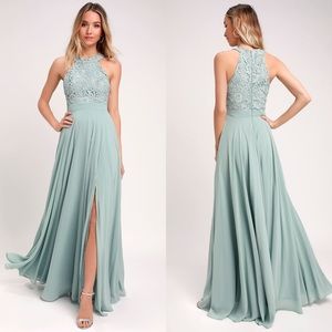 Lulus Picture Perfect Sage Lace Maxi Dress